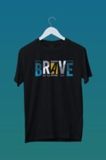 black tshirt 100 percent cotton brave written