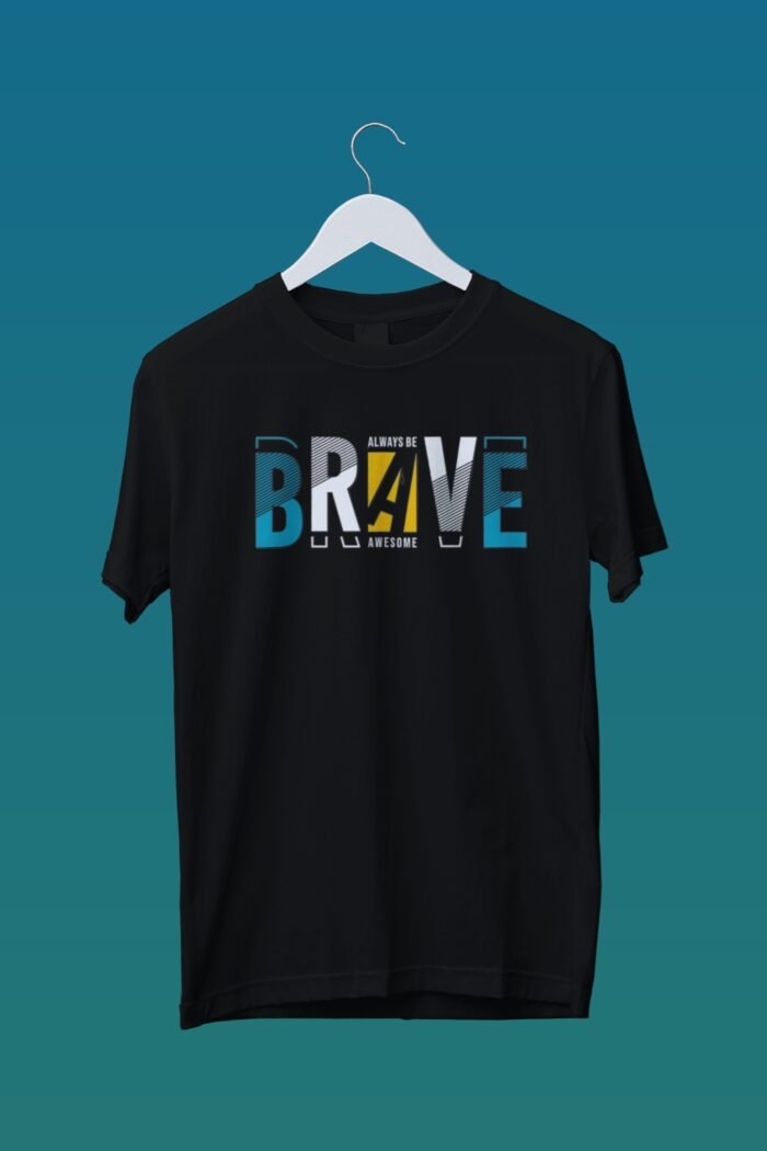 black tshirt 100 percent cotton brave written