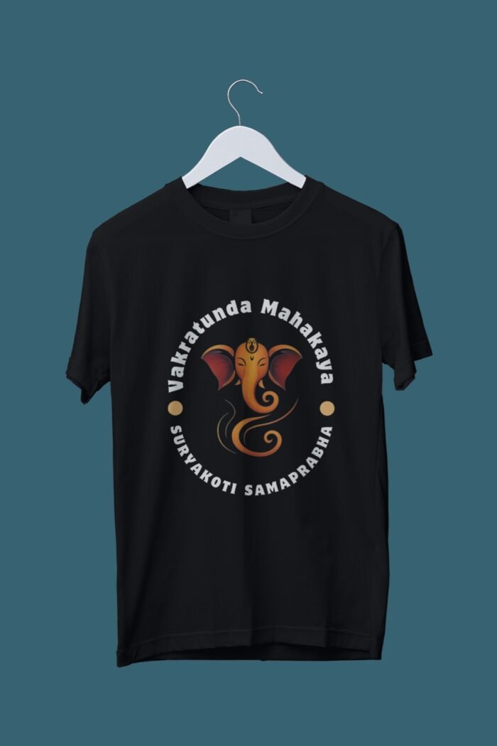 Black 100% Cotton T-Shirt: Lord Ganesh | Mantra for Success & Wisdom - Image 1