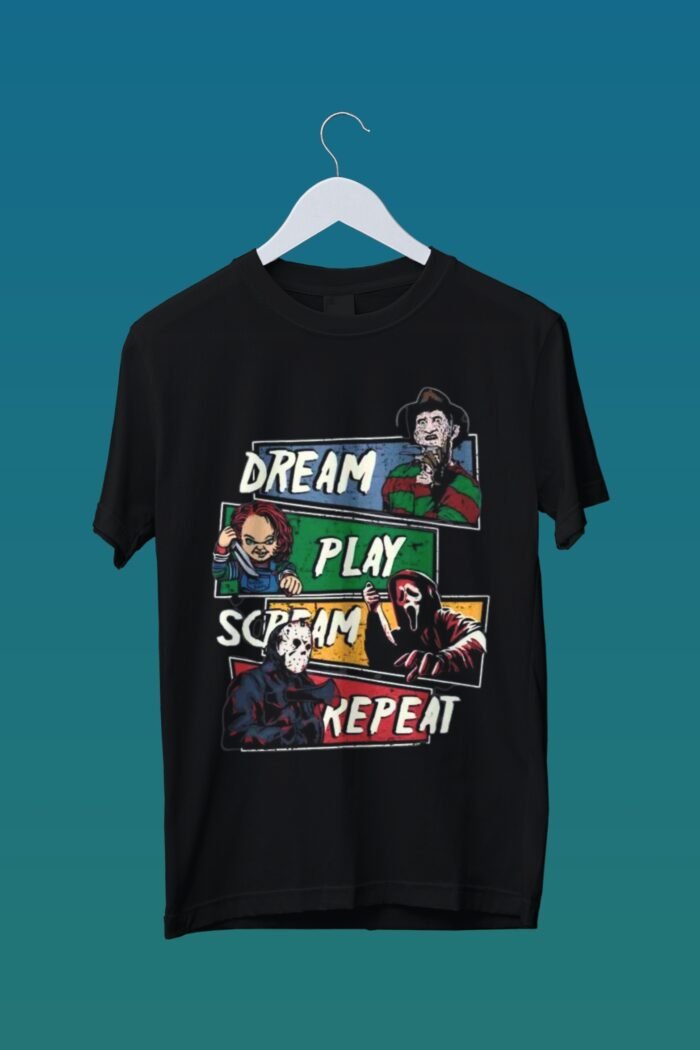 Horror Legends Graphic Black T-Shirt | Freddy Chucky Ghostface Jason Tee - Image 5