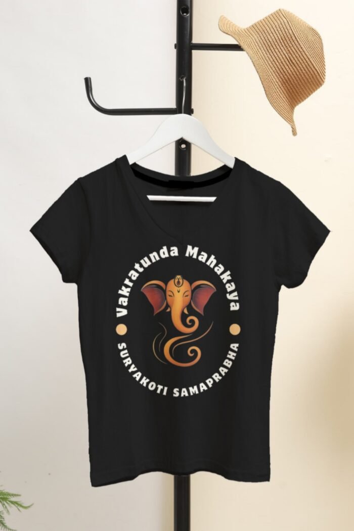 Black 100% Cotton T-Shirt: Lord Ganesh | Mantra for Success & Wisdom - Image 3