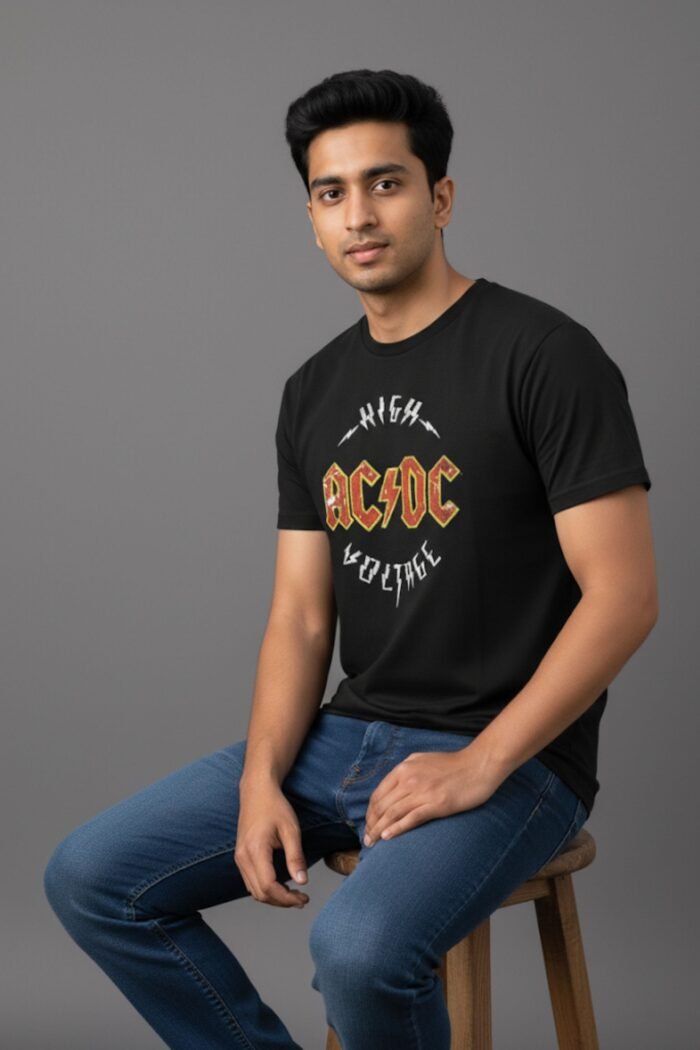 High Voltage AC/DC Inspired Graphic Black Cotton T-Shirt for Men & Women - Image 6
