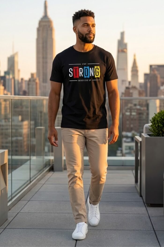 Men’s Stay Strong Graphic Printed T-Shirt | 100% Cotton Bio Washed Casual Wear | Round Neck Half Sleeve Regular Fit Motivational Streetwear Tee - Image 2