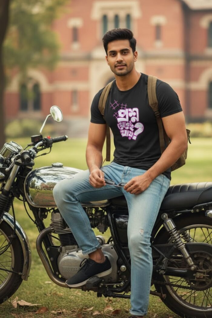 Premium Bio Wash 100% Cotton Bengali Graphic Printed Black T-Shirt for Men & Women - Image 5