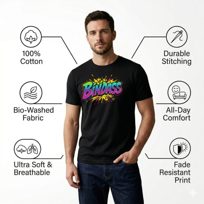 Men’s Graphic Printed T-Shirt | 100% Cotton Bio Washed Casual Wear | Round Neck Half Sleeve Regular Fit Chill Vibe Streetwear Tee - Image 5