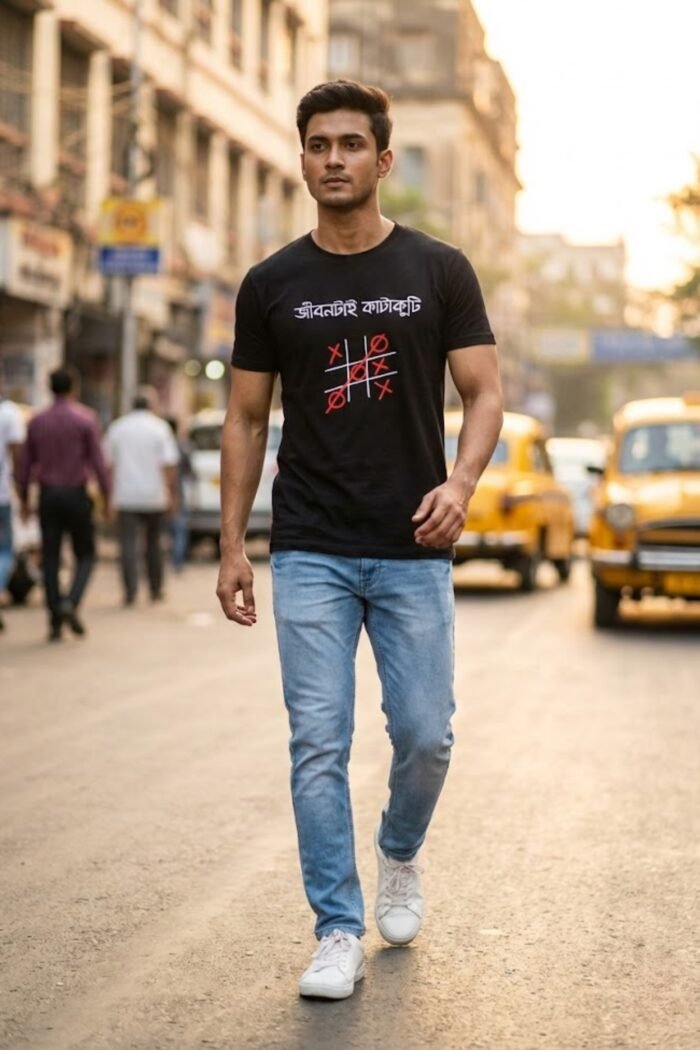 Jibon Tai Katakuti Black T-Shirt | 100% Cotton Bio Wash Bengali Tee - Image 2