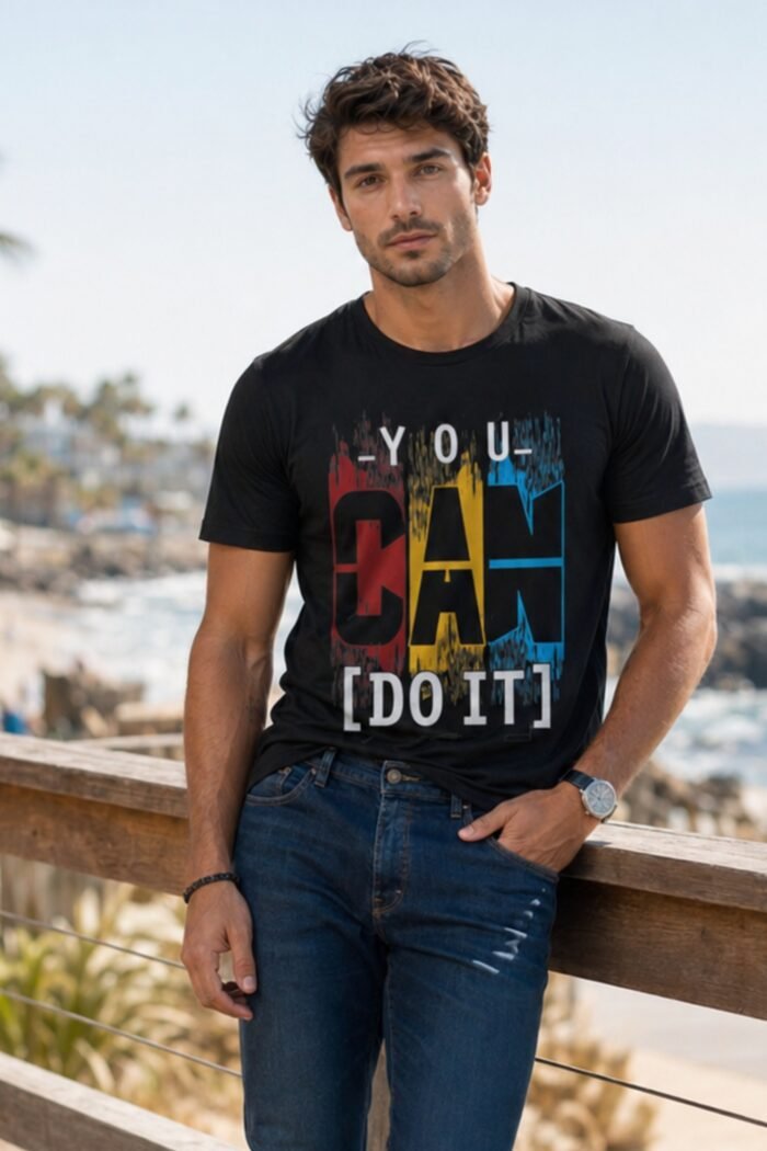 Men’s You Can Do It Graphic Printed T-Shirt | 100% Cotton Bio Washed Casual Wear | Round Neck Half Sleeve Regular Fit Motivational Streetwear Tee - Image 3