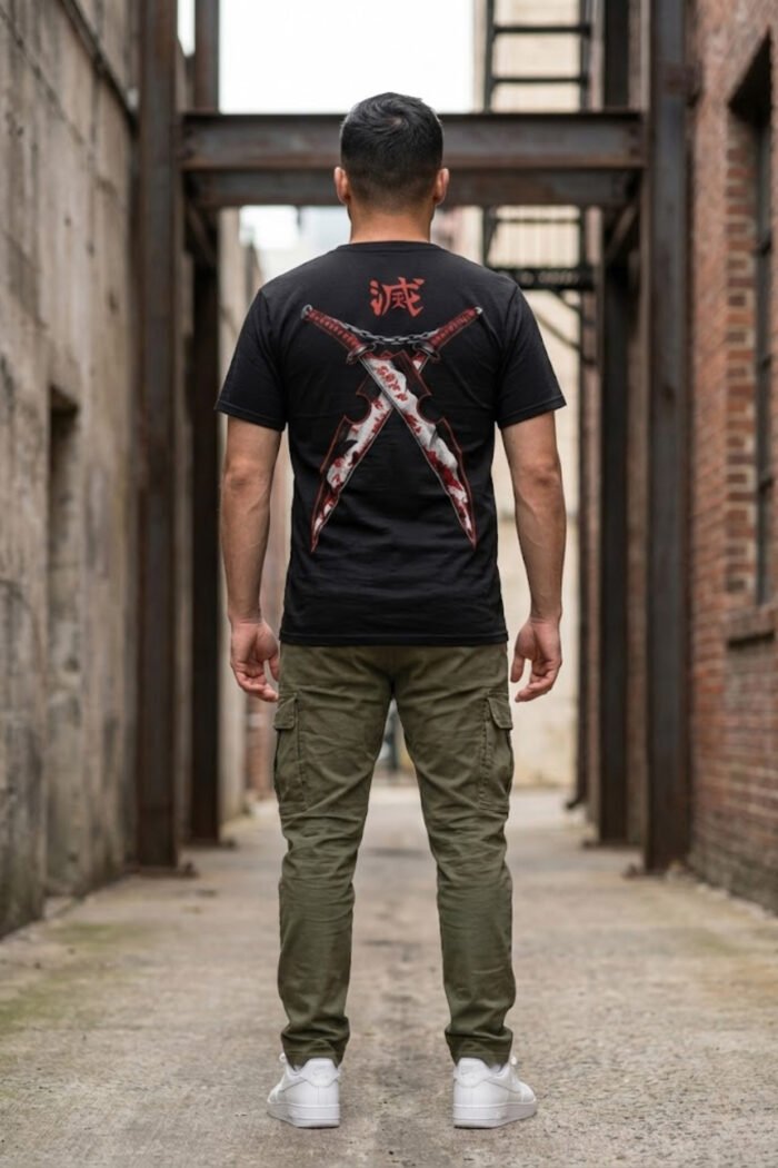 Dark Anime Aesthetic Dual-Sided T-Shirt - Japanese Kanji Graphic Top - Image 2