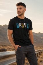 StiloTee Men's "Brave" Graphic T-Shirt – 100% Cotton Bio-Washed Fabric, Premium Black Round Neck Tee, Motivational Streetwear Short Sleeve Shirt - Image 5
