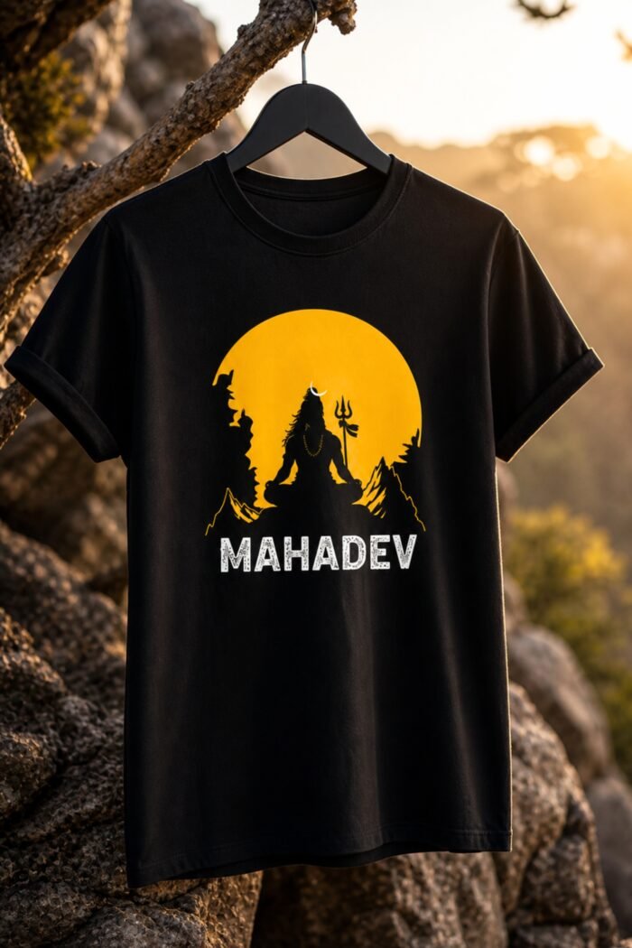 Mahadev Typography Black Cotton T-Shirt - Divine Aura Streetwear - Image 5