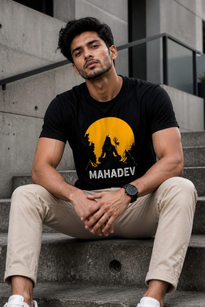 Mahadev Typography Black Cotton T-Shirt - Divine Aura Streetwear - Image 3