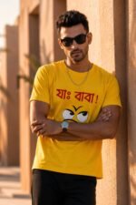 Humorous Bengali Typography Bright Yellow Graphic Tee - Image 7