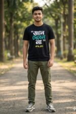 Gyan Debe Na Black T-Shirt | 100% Cotton Bio Wash Bengali Tee - Image 2