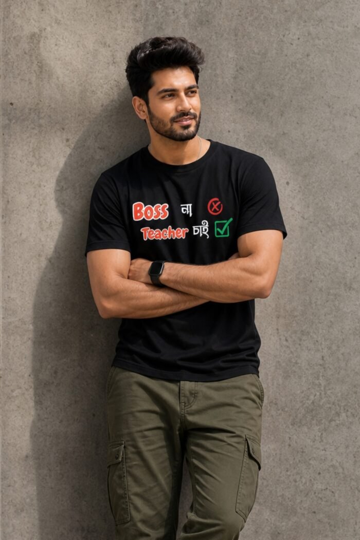 Boss Na Teacher Chai Black T-Shirt | 100% Cotton Bio Wash Bengali Tee - Image 6