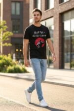Men’s Never Lose Japanese Graphic Printed T-Shirt | 100% Cotton Bio Washed Casual Wear | Round Neck Half Sleeve Regular Fit Anime Streetwear Tee - Image 8