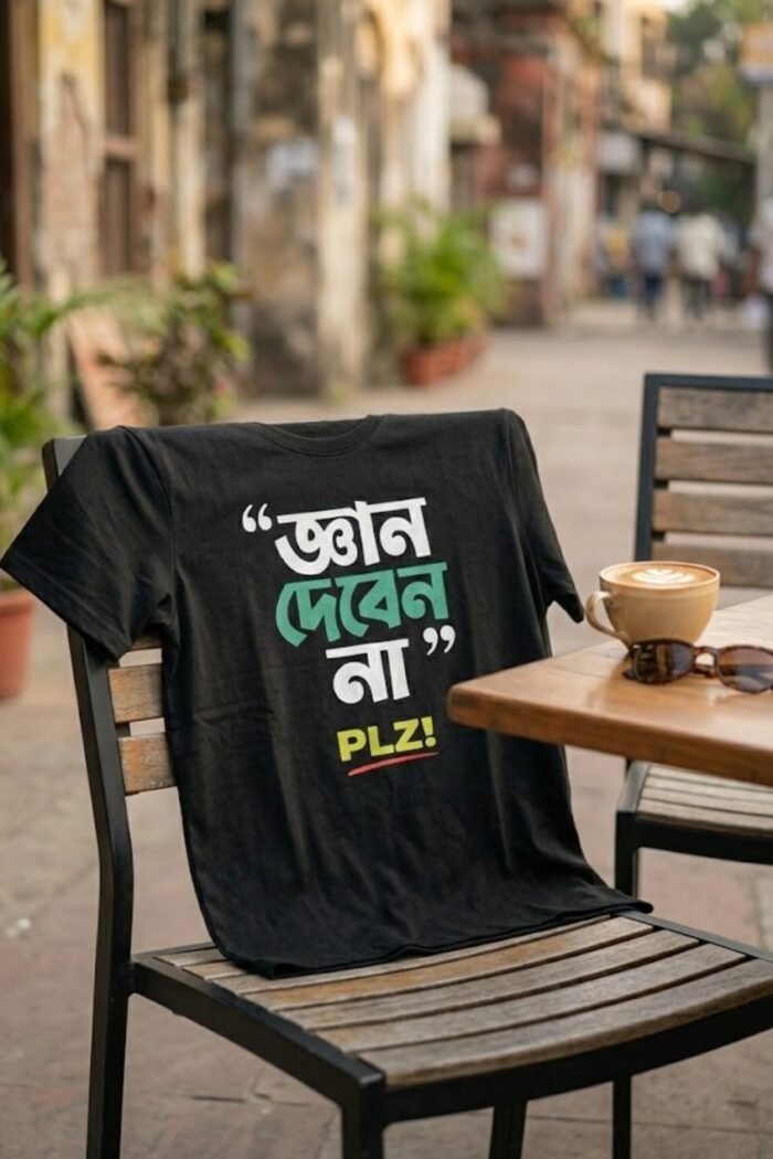 Gyan Debe Na Black T-Shirt | 100% Cotton Bio Wash Bengali Tee - Image 3