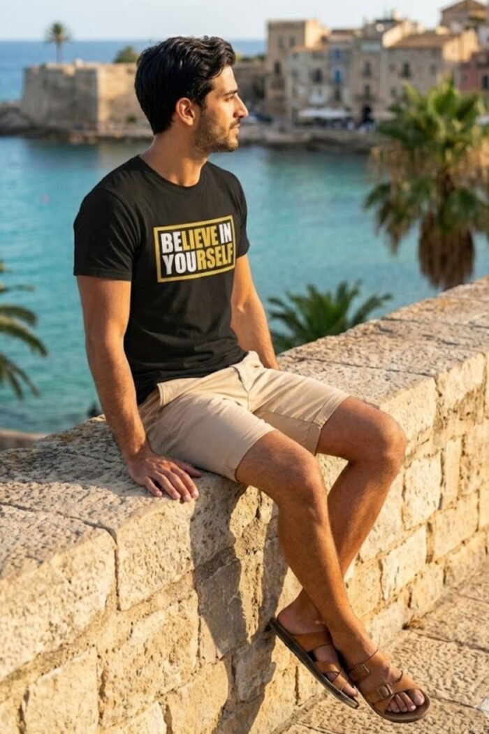 Motivational Quote Black T-Shirt | “Believe In Yourself” Pure Cotton Tee - Image 5
