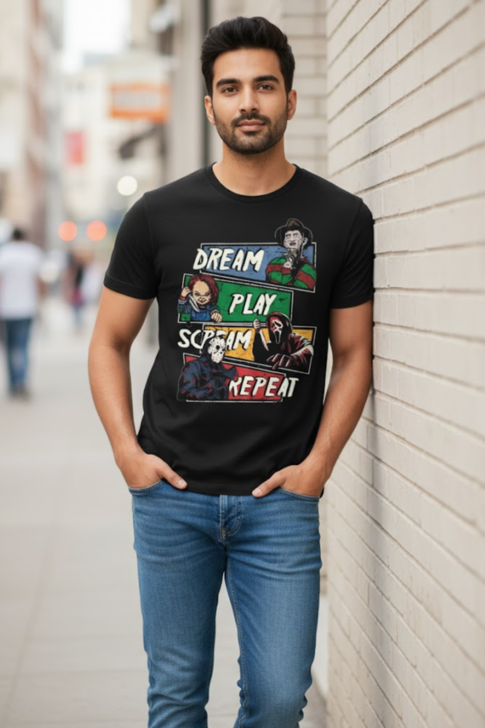 Horror Legends Graphic Black T-Shirt | Freddy Chucky Ghostface Jason Tee - Image 3