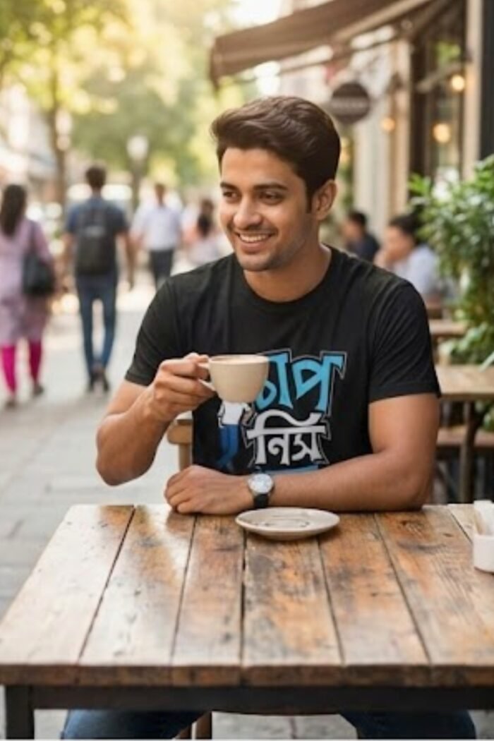 Stylish Bengali Typography Black T-Shirt | Stress-Free Attitude Cotton Tee - Image 5