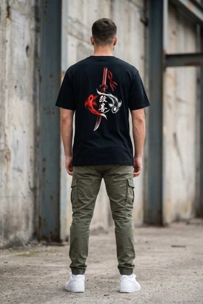 Men’s Never Lose Japanese Graphic Printed T-Shirt | 100% Cotton Bio Washed Casual Wear | Round Neck Half Sleeve Regular Fit Anime Streetwear Tee - Image 2