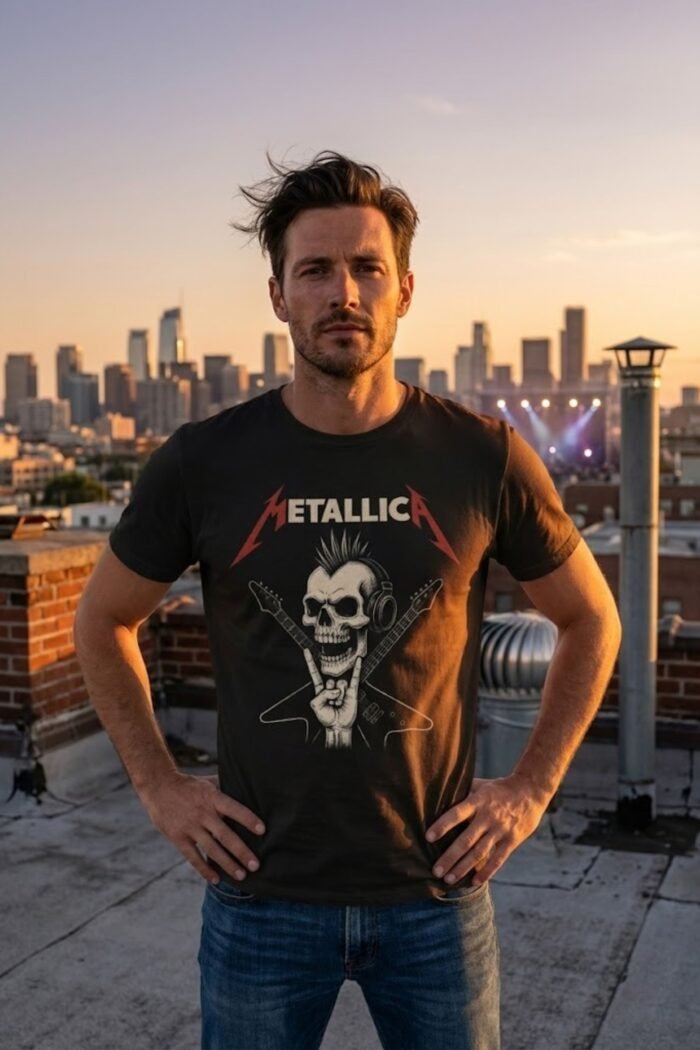Heavy Metal Rock On Skull T-Shirt - Vintage Grunge Graphic Tee - Image 3