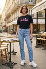 Cat Sound Black T-Shirt | "Meow" | Soft Pure Cotton Pet Lover Wear - Image 5