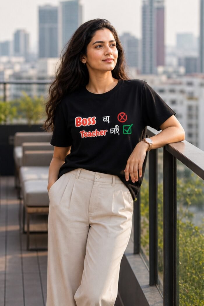 Boss Na Teacher Chai Black T-Shirt | 100% Cotton Bio Wash Bengali Tee - Image 4