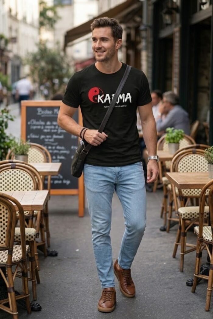 Karma Black Tee | Pure Cotton | What Goes Around Comes Around Statement Wear - Image 2