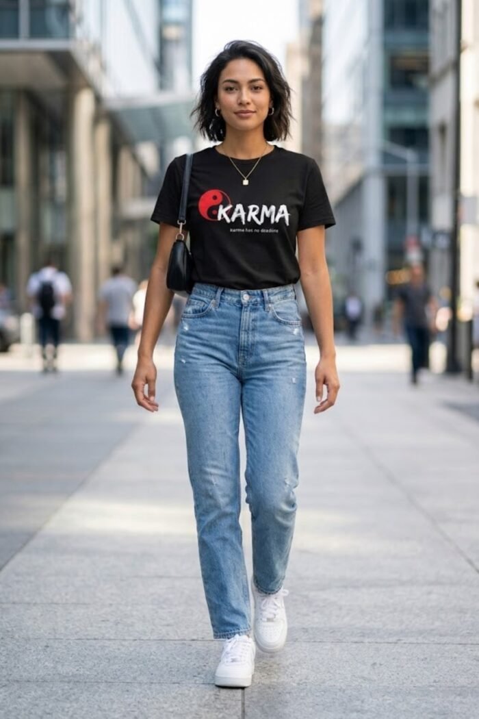 Karma Black Tee | Pure Cotton | What Goes Around Comes Around Statement Wear - Image 4