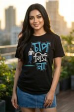 Stylish Bengali Typography Black T-Shirt | Stress-Free Attitude Cotton Tee - Image 3