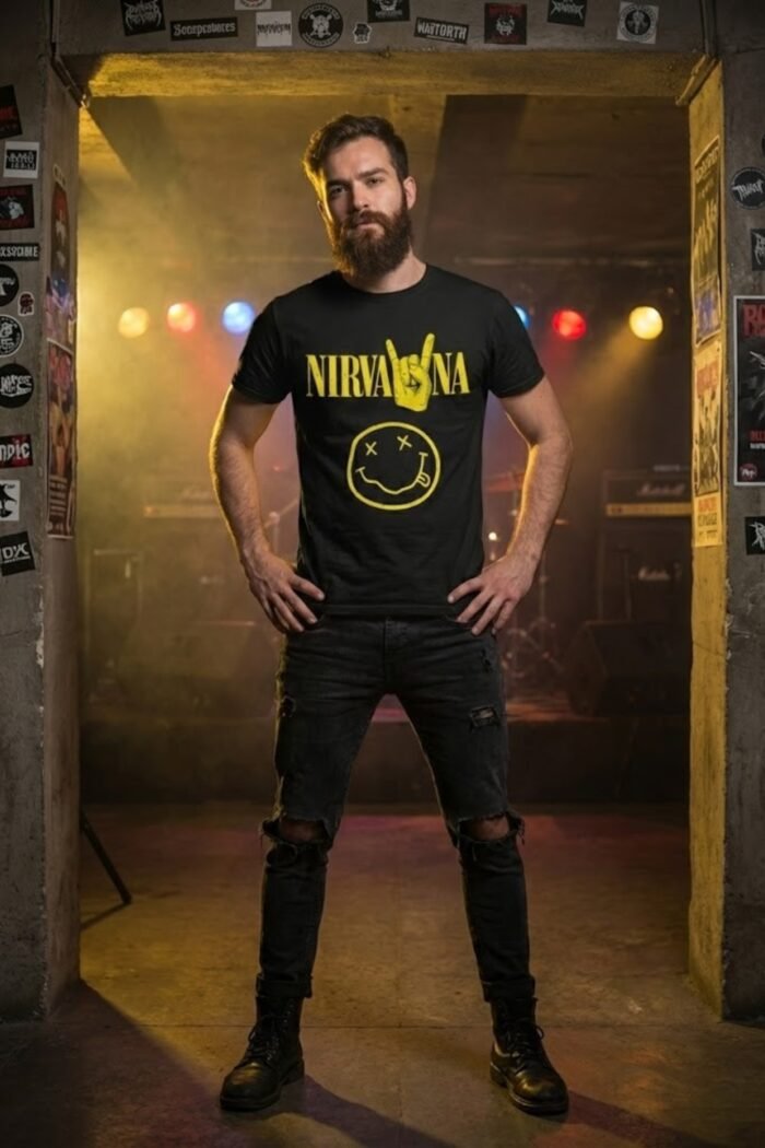 Nirvana Vintage Smiley Face Graphic T-Shirt - 90s Grunge Rock Band Tee - Image 6