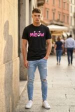 Cat Sound Black T-Shirt | "Meow" | Soft Pure Cotton Pet Lover Wear - Image 6