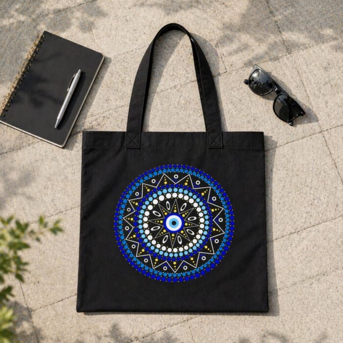 Boho Evil Eye Graphic Tote Bag | Aesthetic Spiritual Shoulder Bag - Image 3