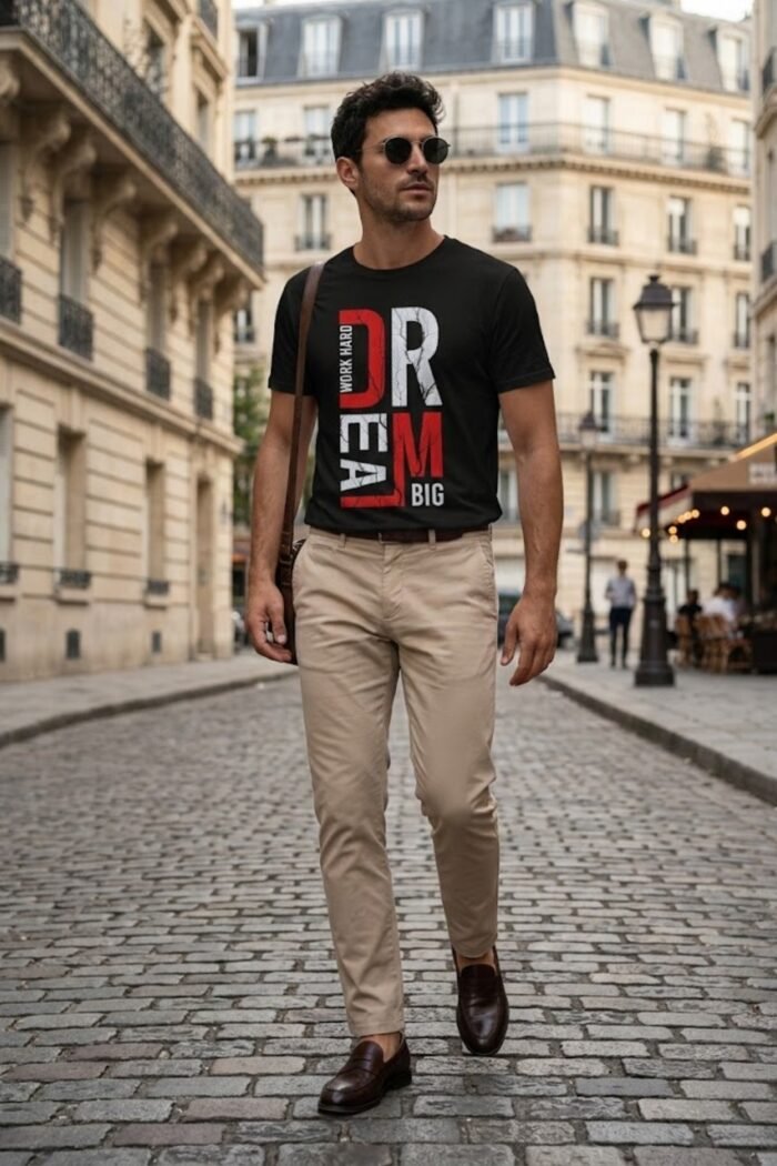 Men’s Dream Big Graphic Printed T-Shirt | 100% Cotton Bio Washed Casual Wear | Round Neck Half Sleeve Regular Fit Motivational Streetwear Tee - Image 5