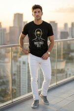 Abstract Spiritual Streetwear Tee - Sun Eye Human Silhouette Black Shirt - Image 2