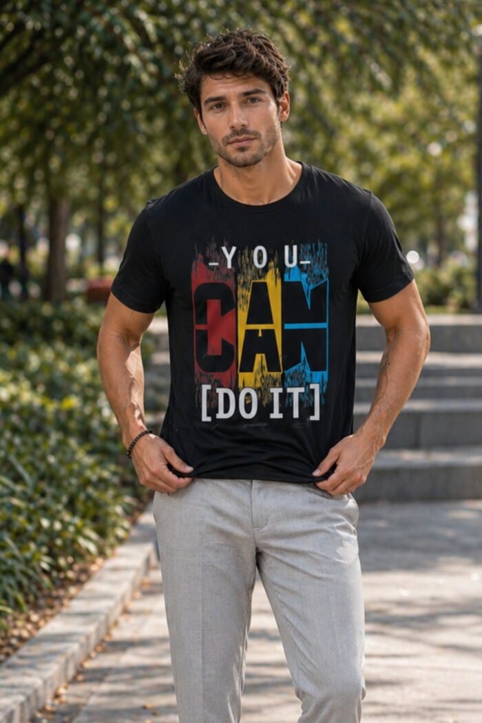 Men’s You Can Do It Graphic Printed T-Shirt | 100% Cotton Bio Washed Casual Wear | Round Neck Half Sleeve Regular Fit Motivational Streetwear Tee - Image 2