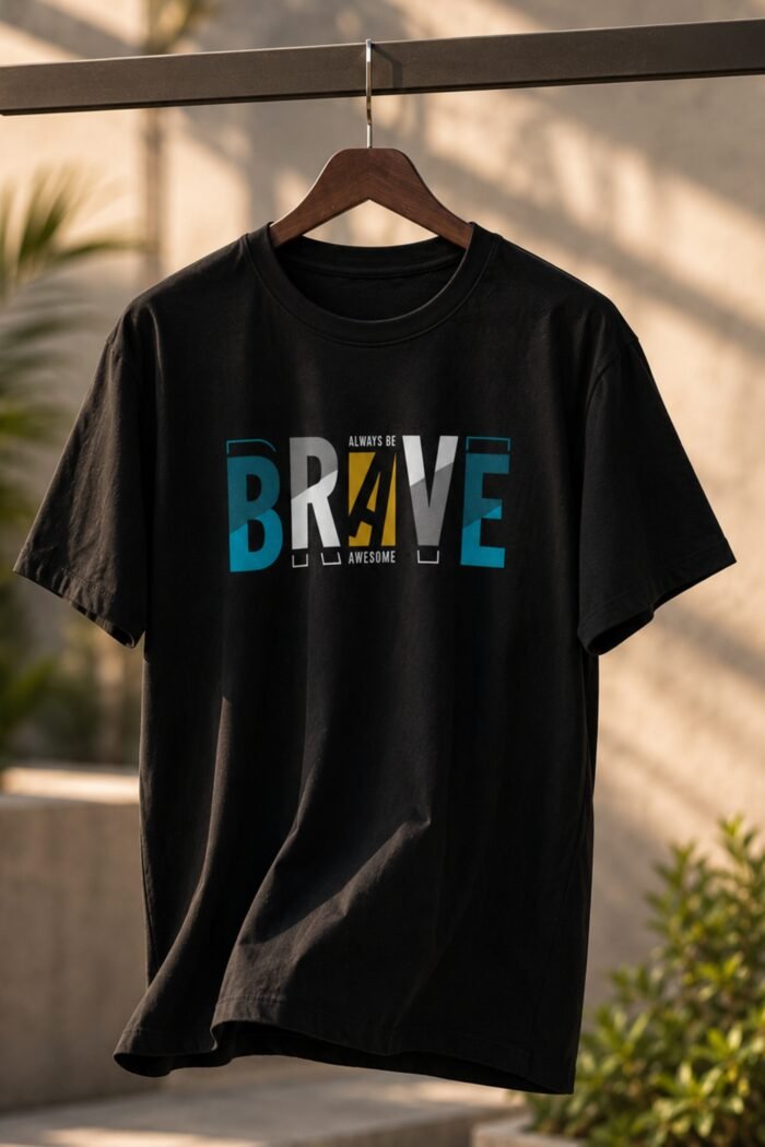 StiloTee Men's "Brave" Graphic T-Shirt – 100% Cotton Bio-Washed Fabric, Premium Black Round Neck Tee, Motivational Streetwear Short Sleeve Shirt - Image 6