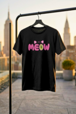 Cat Sound Black T-Shirt | "Meow" | Soft Pure Cotton Pet Lover Wear - Image 4