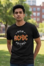 High Voltage AC/DC Inspired Graphic Black Cotton T-Shirt for Men & Women - Image 3
