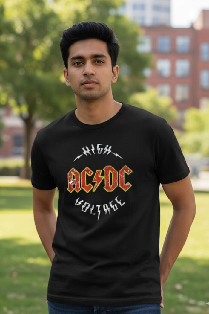 High Voltage AC/DC Inspired Graphic Black Cotton T-Shirt for Men & Women - Image 3
