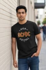 High Voltage AC/DC Inspired Graphic Black Cotton T-Shirt for Men & Women - Image 2
