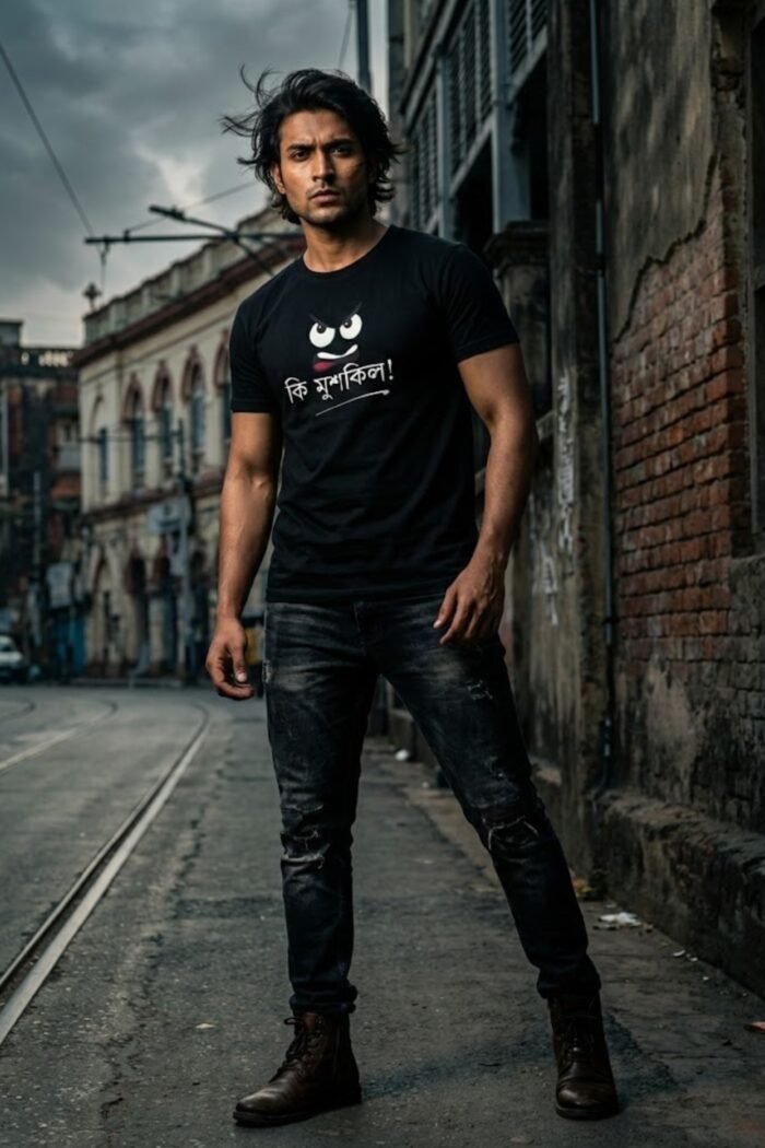 Ki Mushkil Black T-Shirt | 100% Cotton Bio Wash Bengali Tee - Image 6
