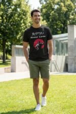 Men’s Never Lose Japanese Graphic Printed T-Shirt | 100% Cotton Bio Washed Casual Wear | Round Neck Half Sleeve Regular Fit Anime Streetwear Tee - Image 3