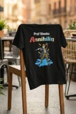 Satyajit Ray Professor Shonku Graphic Tee – Annihilin Retro Sci-Fi Black T-Shirt - Image 3