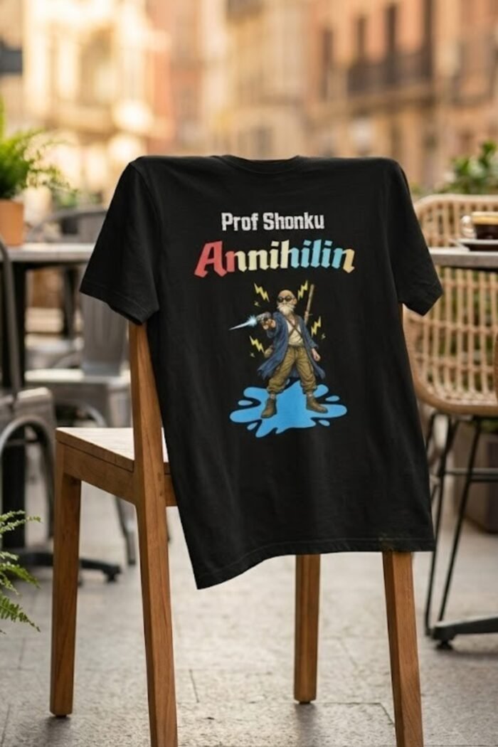 Satyajit Ray Professor Shonku Graphic Tee – Annihilin Retro Sci-Fi Black T-Shirt - Image 3