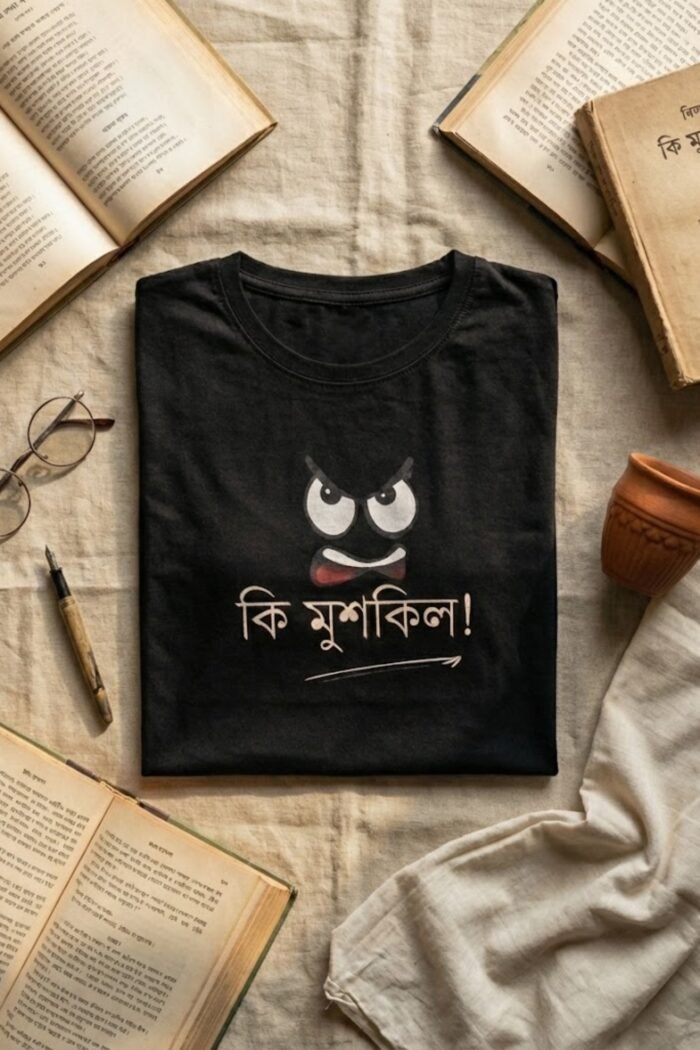 Ki Mushkil Black T-Shirt | 100% Cotton Bio Wash Bengali Tee - Image 4