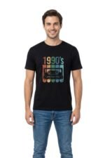 Man wearing 90's Born Classic Black T-Shirt with vintage graphic design