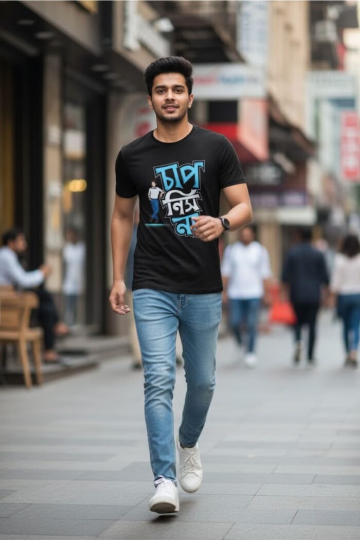 Stylish Bengali Typography Black T-Shirt | Stress-Free Attitude Cotton Tee - Image 2