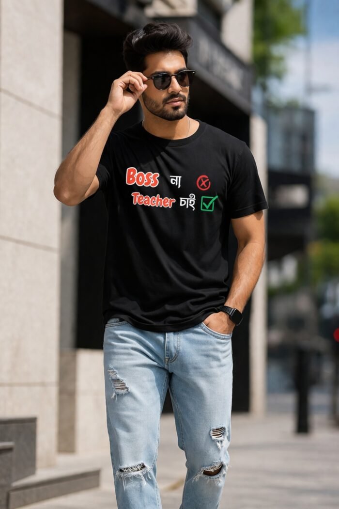 Boss Na Teacher Chai Black T-Shirt | 100% Cotton Bio Wash Bengali Tee - Image 2