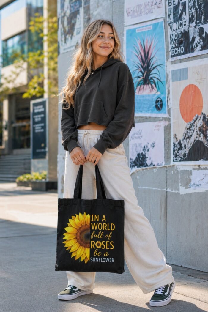 Be A Sunflower Motivational Canvas Tote Bag | Stylish Shoulder Bag - Image 4